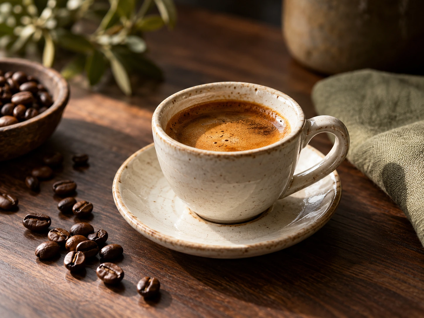 Coffee product photography concept with an ivory espresso cup